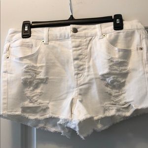 White High-Waisted Denim Shorts